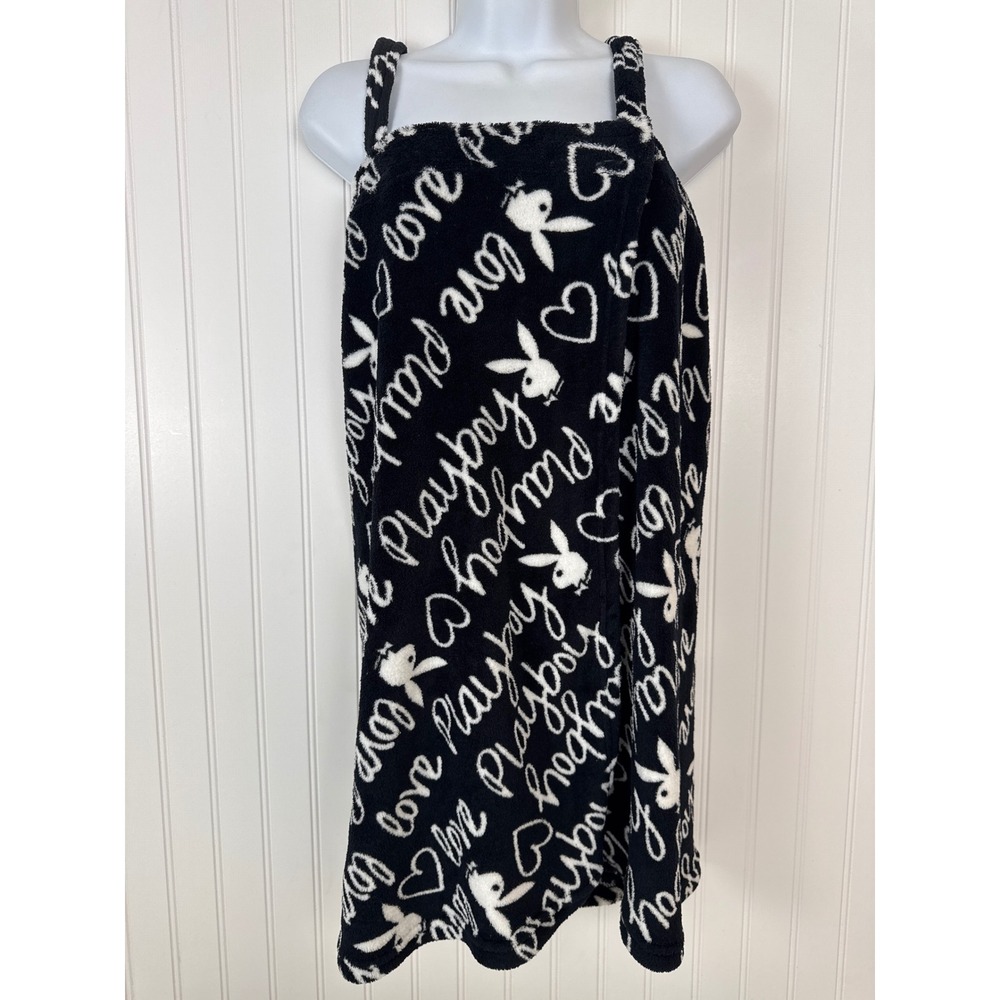 Vintage Y2K Playboy Swim Cover Wrap Women Medium Black White Logo Hearts Plush
